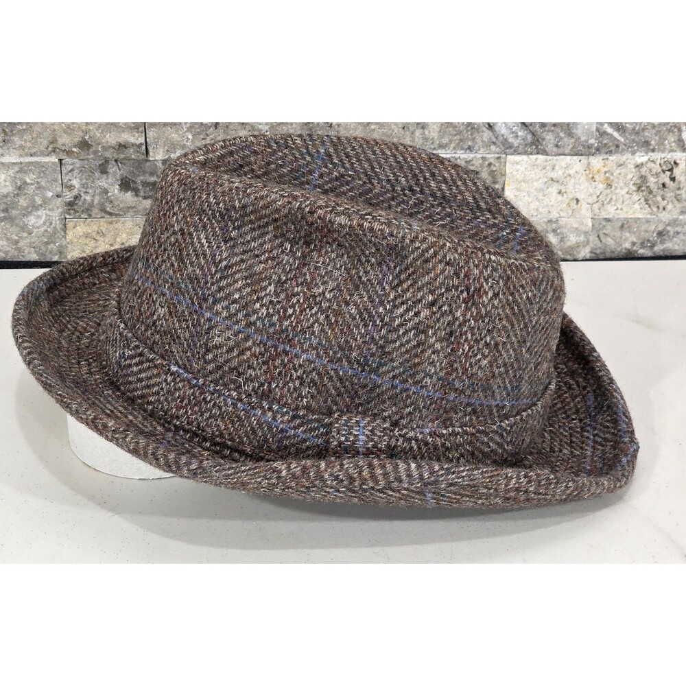 VTG Pendleton Virgin Wool Fedora 7 1/8 Brown Herringbone Tweed Hat USA Grandpa